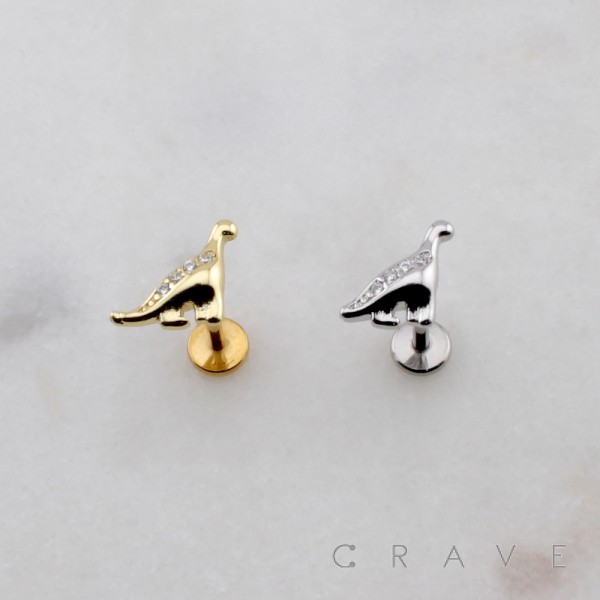 MULTI CZ BRONTOSAURUS DINOSAUR THREADLESS (PUSH IN) 316L SURGICAL STEEL LABRET SET MULTI CZ BRONTOSAURUS DINOSAUR THREADLESS (PUSH IN) 316L SURGICAL STEEL LABRET SET